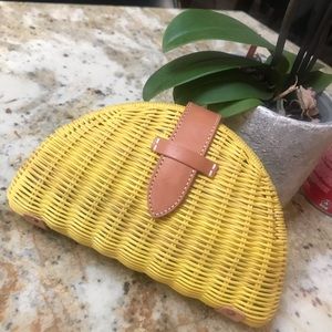 NWT J.Crew Lemon Yellow Fan Rattan Straw Clutch 🍋